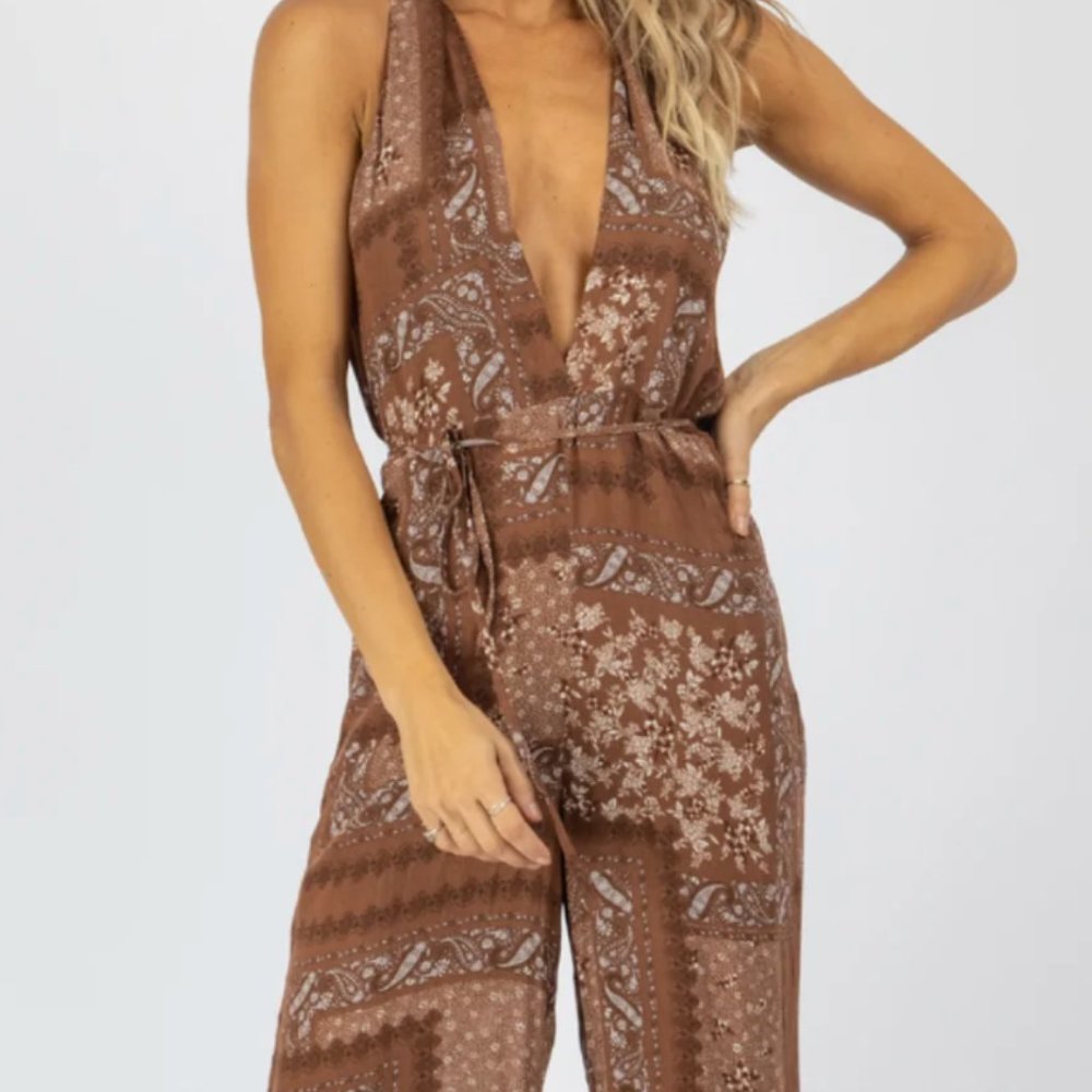 *New with tags* - Brown Wrap Halter Jumpsuit